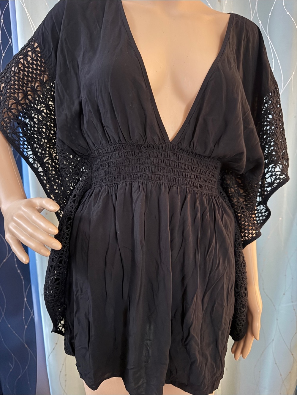 Victoria’s Secret Black Swim Cover Up | Crochet Sleeve Tunic | Medium